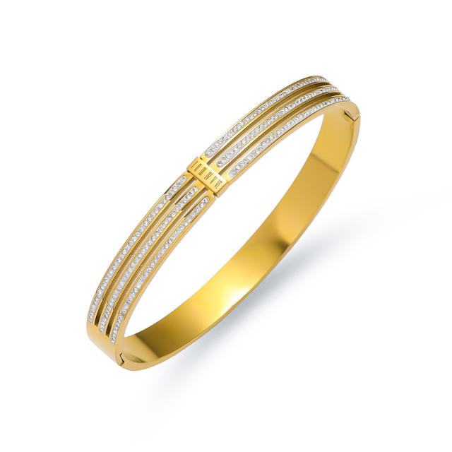 Delicate rhinestone inlaid easy match stainless steel bangle bracelet