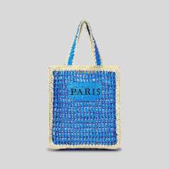 Pure Handmade Woven Handbag Women's Hollow Embroidered Letters Contrast Color Woven Bag