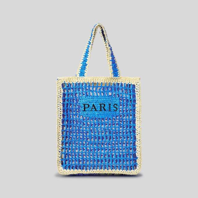 Pure Handmade Woven Handbag Women's Hollow Embroidered Letters Contrast Color Woven Bag