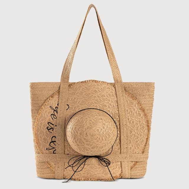 2025 New Straw Woven Bag with Hat Holiday Style Woven Bag set