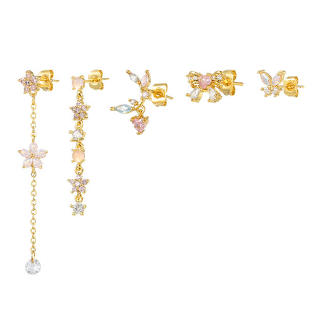 Romantic Pink Tassel Bow Copper Plated Real Gold 18K huggie cartilage earrings set