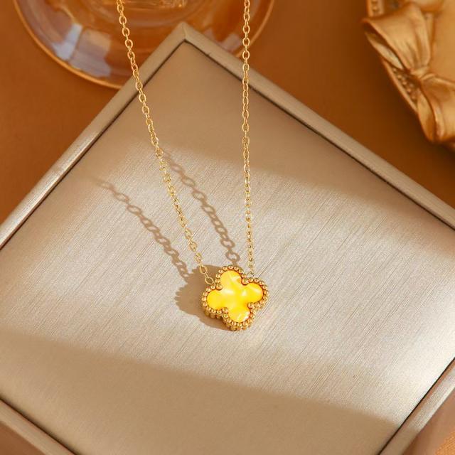 Hot-Selling Titanium Steel Colorful Lucky Four-Leaf Clover Necklace dainty stainless steel necklace