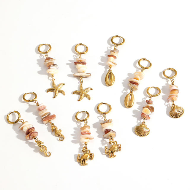 Stainless Steel Earrings Women's Fashion Versatile Irregular Natural Stone starfish shell holiday earrings