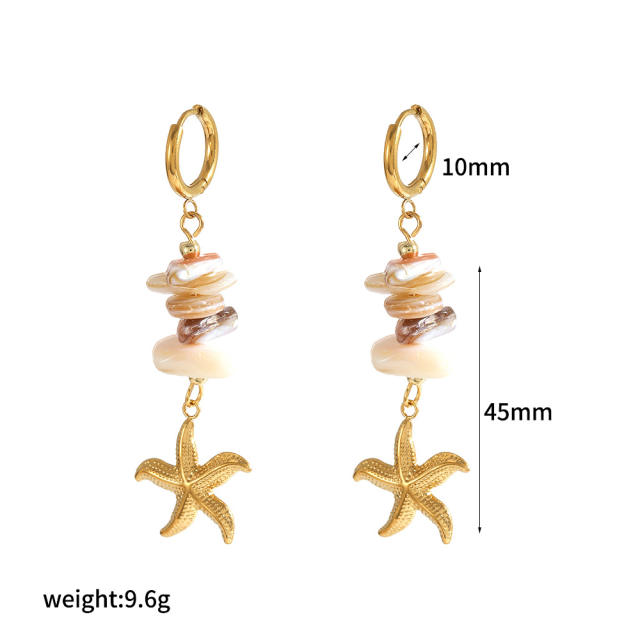Stainless Steel Earrings Women's Fashion Versatile Irregular Natural Stone starfish shell holiday earrings