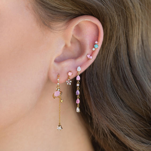 Asymmetrical Heart Earrings for Women Zircon Long Tassel cartilage Earrings set