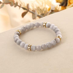 Colorful opal stone stainless steel piece bead bracelet