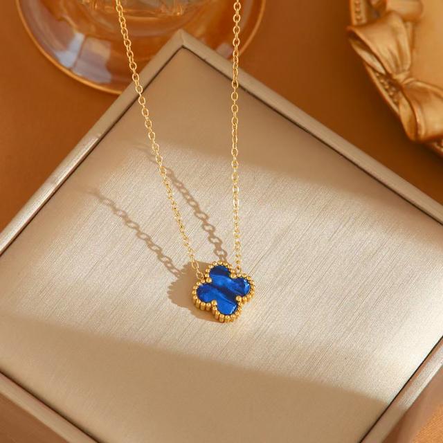 Hot-Selling Titanium Steel Colorful Lucky Four-Leaf Clover Necklace dainty stainless steel necklace