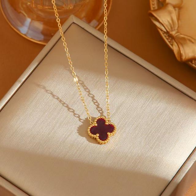 Hot-Selling Titanium Steel Colorful Lucky Four-Leaf Clover Necklace dainty stainless steel necklace