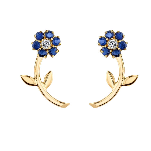 S925 Needle cubic zircon flower jacket earrings French Color Inlaid Zircon Earrings for Women