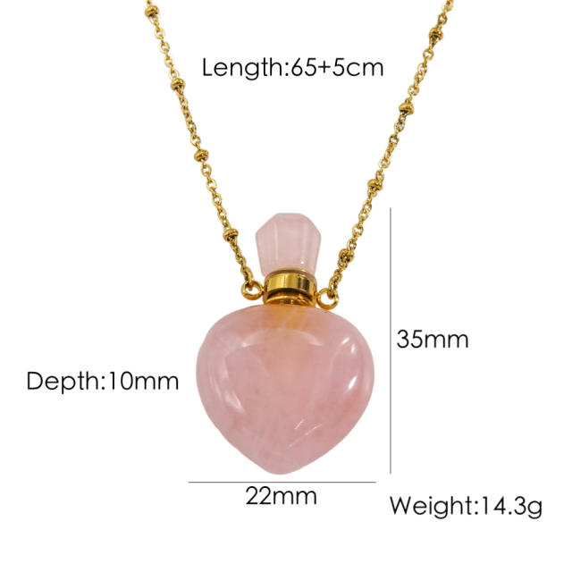 Light luxury style lovely natural stone perfume bottle necklace stainless steel 14K gold necklace