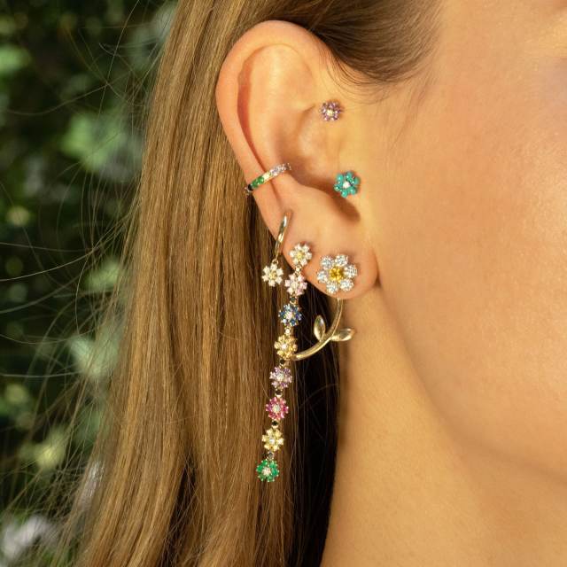S925 Needle cubic zircon flower jacket earrings French Color Inlaid Zircon Earrings for Women