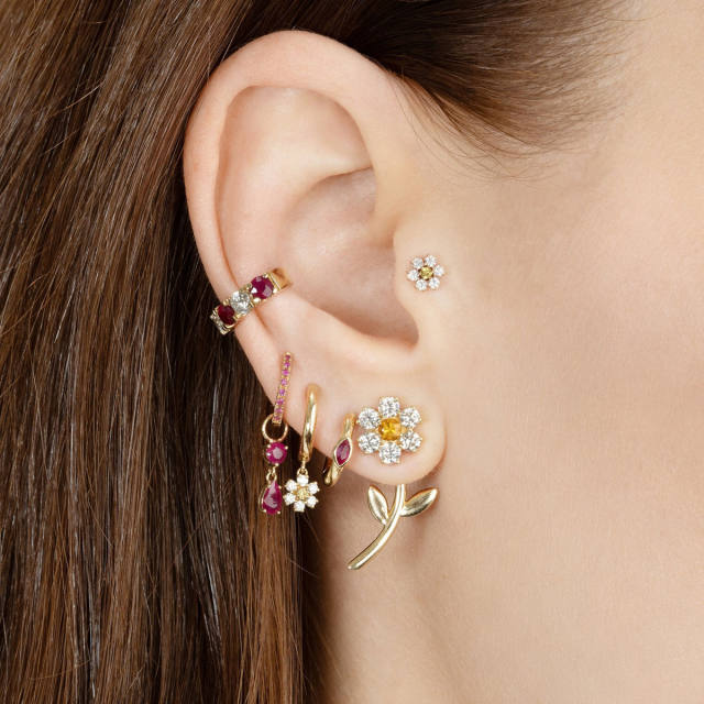 S925 Needle cubic zircon flower jacket earrings French Color Inlaid Zircon Earrings for Women