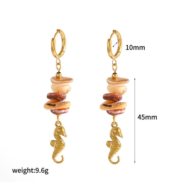 Stainless Steel Earrings Women's Fashion Versatile Irregular Natural Stone starfish shell holiday earrings