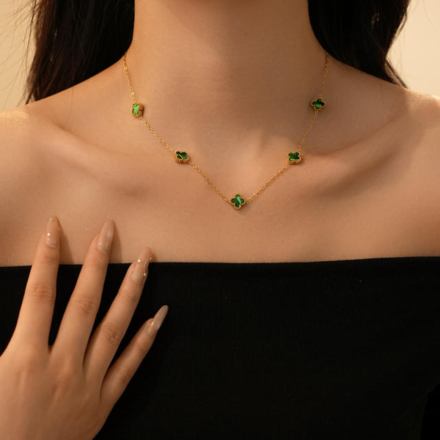 9mm Four-leaf Clover Necklace Women's stainless steel Necklace