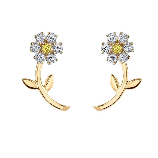 S925 Needle cubic zircon flower jacket earrings French Color Inlaid Zircon Earrings for Women