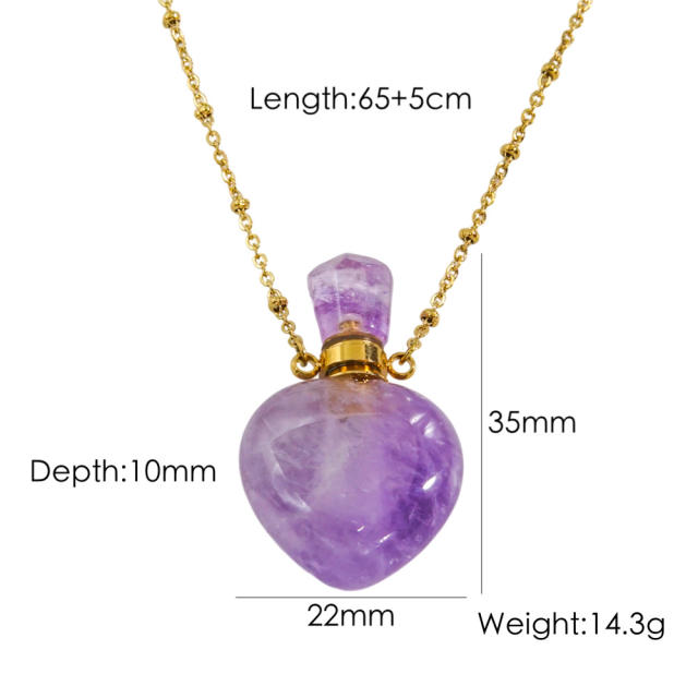 Light luxury style lovely natural stone perfume bottle necklace stainless steel 14K gold necklace