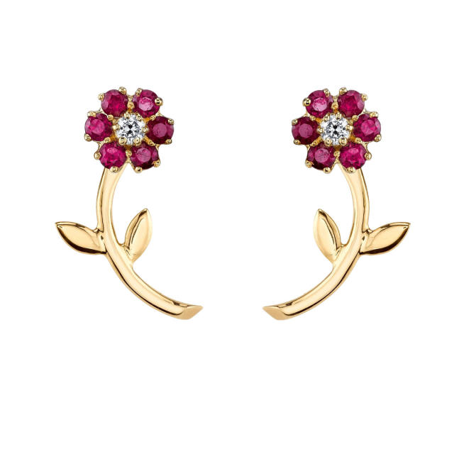 S925 Needle cubic zircon flower jacket earrings French Color Inlaid Zircon Earrings for Women