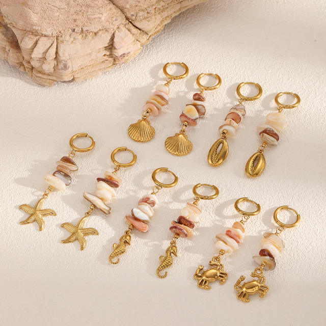 Stainless Steel Earrings Women's Fashion Versatile Irregular Natural Stone starfish shell holiday earrings