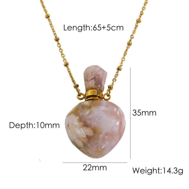 Light luxury style lovely natural stone perfume bottle necklace stainless steel 14K gold necklace