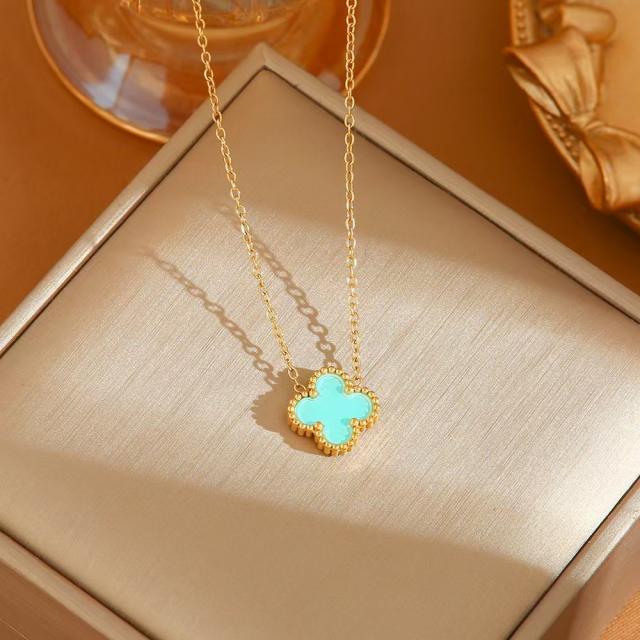 Hot-Selling Titanium Steel Colorful Lucky Four-Leaf Clover Necklace dainty stainless steel necklace