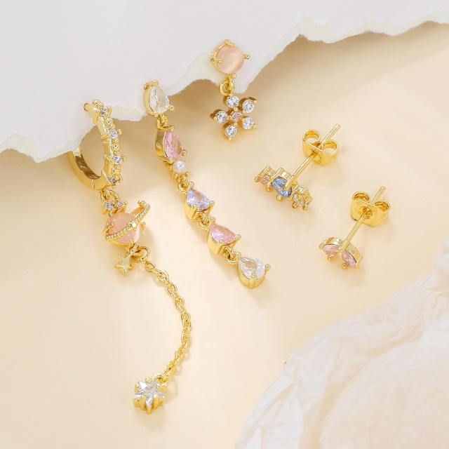 Asymmetrical Heart Earrings for Women Zircon Long Tassel cartilage Earrings set