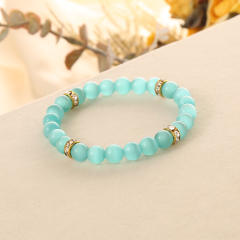 Colorful opal stone stainless steel piece bead bracelet