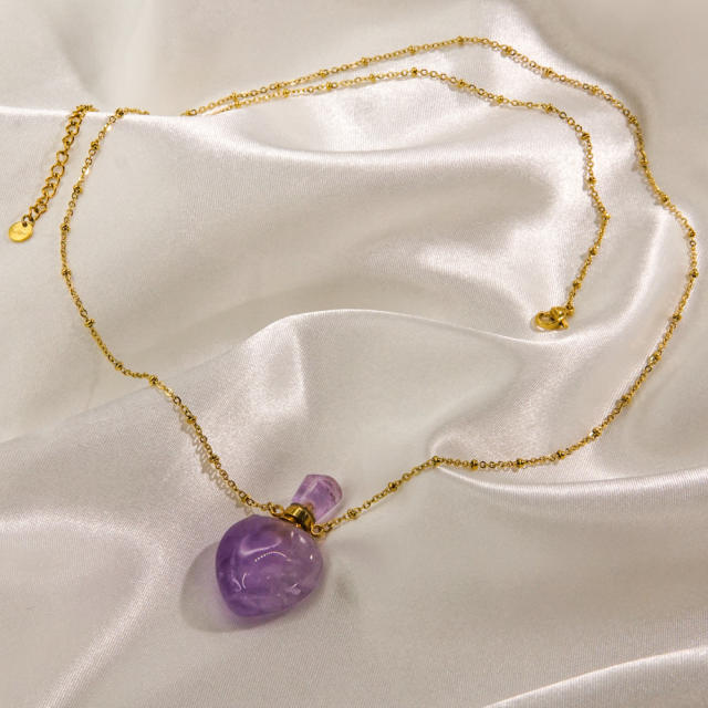 Light luxury style lovely natural stone perfume bottle necklace stainless steel 14K gold necklace