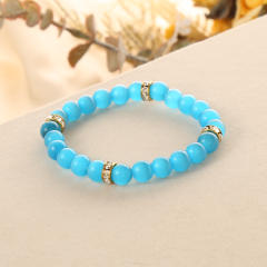 Colorful opal stone stainless steel piece bead bracelet