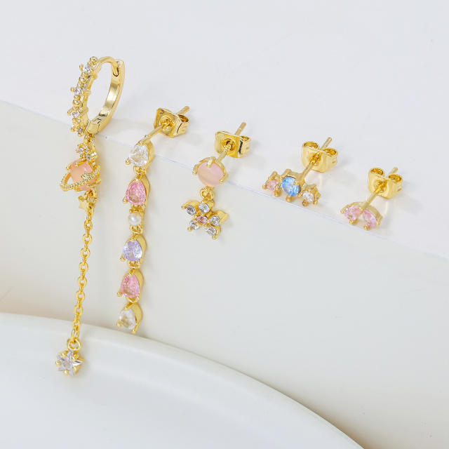 Asymmetrical Heart Earrings for Women Zircon Long Tassel cartilage Earrings set