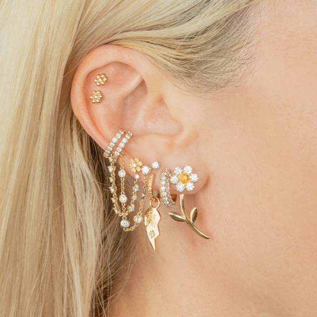 S925 Needle cubic zircon flower jacket earrings French Color Inlaid Zircon Earrings for Women