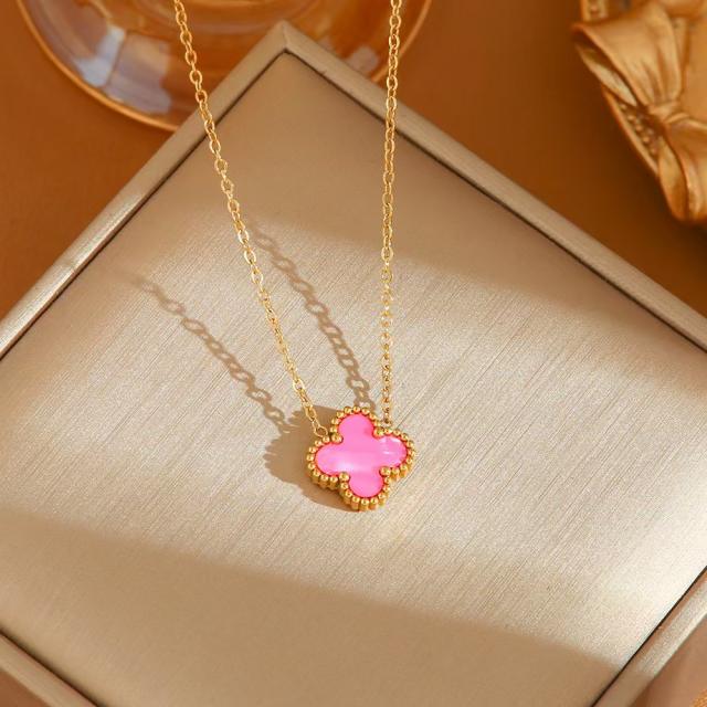 Hot-Selling Titanium Steel Colorful Lucky Four-Leaf Clover Necklace dainty stainless steel necklace