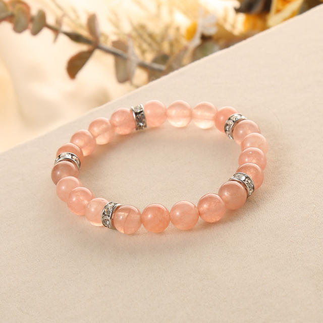 Colorful opal stone stainless steel piece bead bracelet