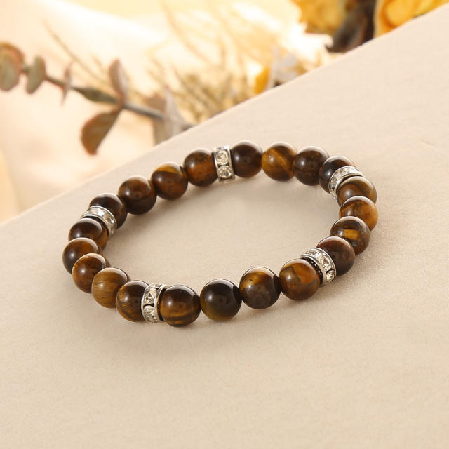 Colorful opal stone stainless steel piece bead bracelet