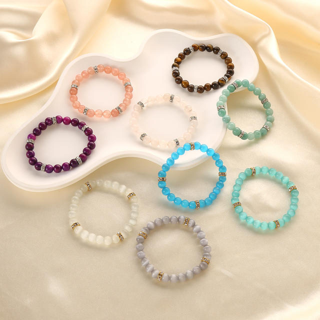 Colorful opal stone stainless steel piece bead bracelet