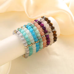 Colorful opal stone stainless steel piece bead bracelet