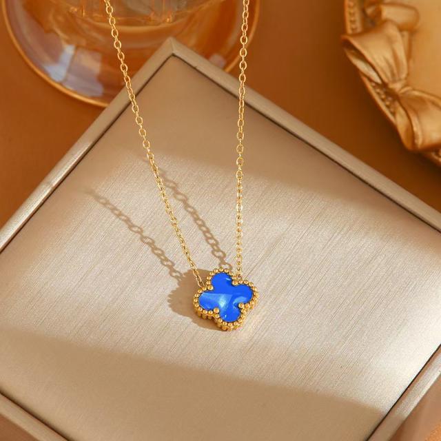 Hot-Selling Titanium Steel Colorful Lucky Four-Leaf Clover Necklace dainty stainless steel necklace
