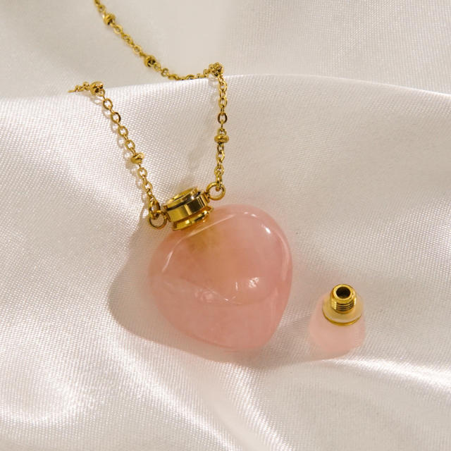 Light luxury style lovely natural stone perfume bottle necklace stainless steel 14K gold necklace
