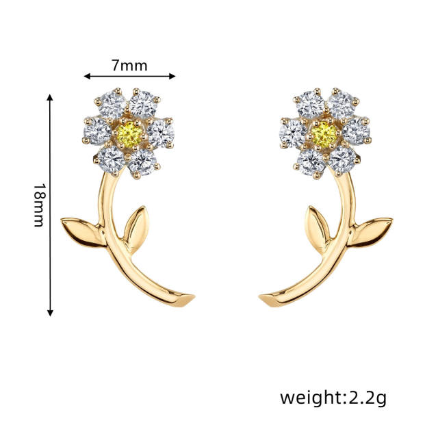 S925 Needle cubic zircon flower jacket earrings French Color Inlaid Zircon Earrings for Women