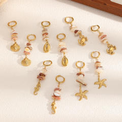 Stainless Steel Earrings Women's Fashion Versatile Irregular Natural Stone starfish shell holiday earrings