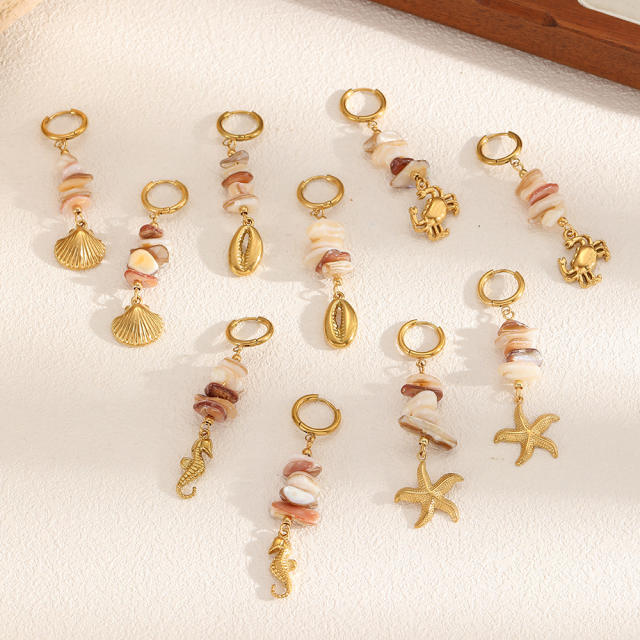 Stainless Steel Earrings Women's Fashion Versatile Irregular Natural Stone starfish shell holiday earrings