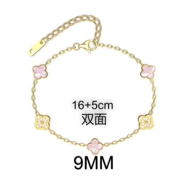 9MM Four-leaf Flower clover stainless steel Bracelet double side diamond color clover bracelet