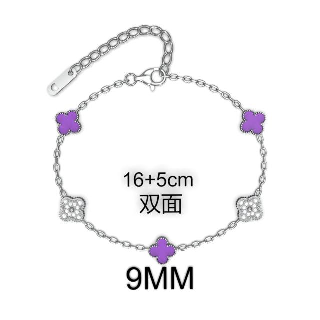 9MM Four-leaf Flower clover stainless steel Bracelet double side diamond color clover bracelet