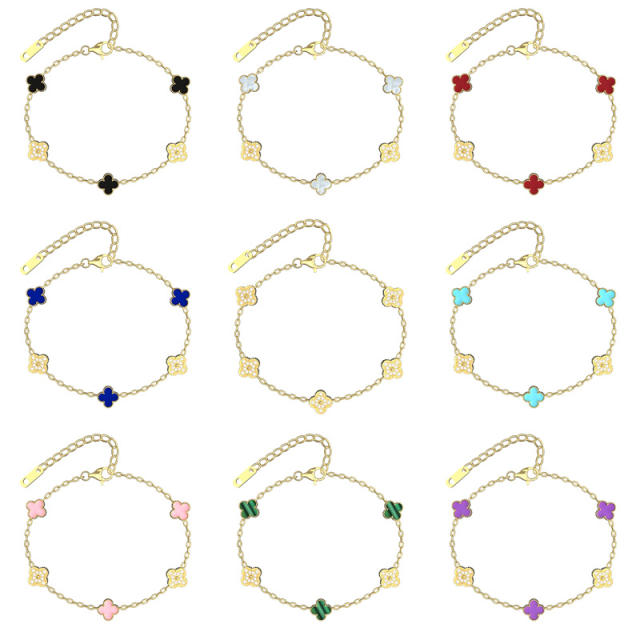 9MM Four-leaf Flower clover stainless steel Bracelet double side diamond color clover bracelet