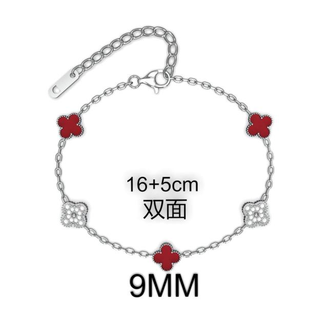 9MM Four-leaf Flower clover stainless steel Bracelet double side diamond color clover bracelet
