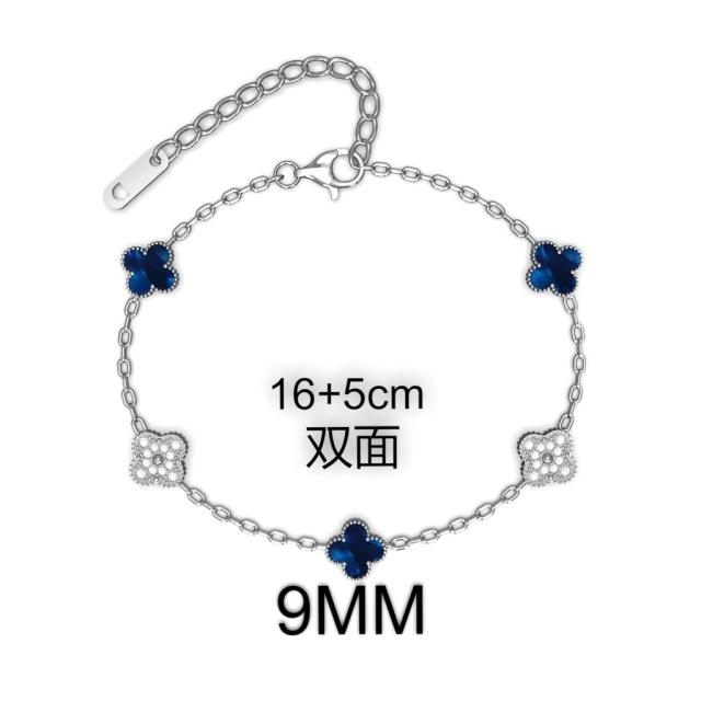 9MM Four-leaf Flower clover stainless steel Bracelet double side diamond color clover bracelet