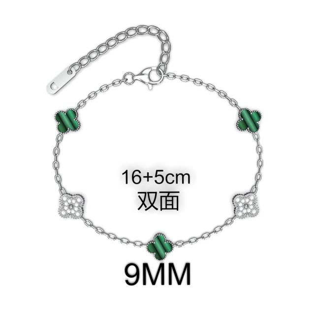 9MM Four-leaf Flower clover stainless steel Bracelet double side diamond color clover bracelet