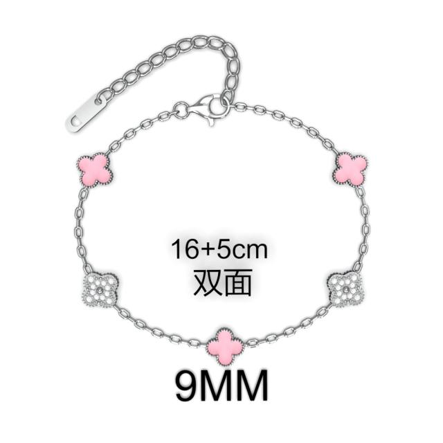 9MM Four-leaf Flower clover stainless steel Bracelet double side diamond color clover bracelet