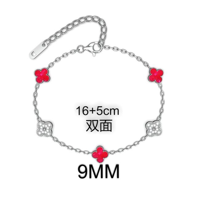 9MM Four-leaf Flower clover stainless steel Bracelet double side diamond color clover bracelet