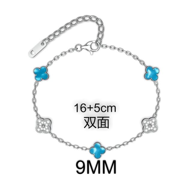 9MM Four-leaf Flower clover stainless steel Bracelet double side diamond color clover bracelet