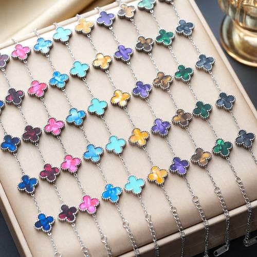 13mm Silver color Lucky Four-Leaf Clover Double-Sided Bracelet stainless steel bracelet